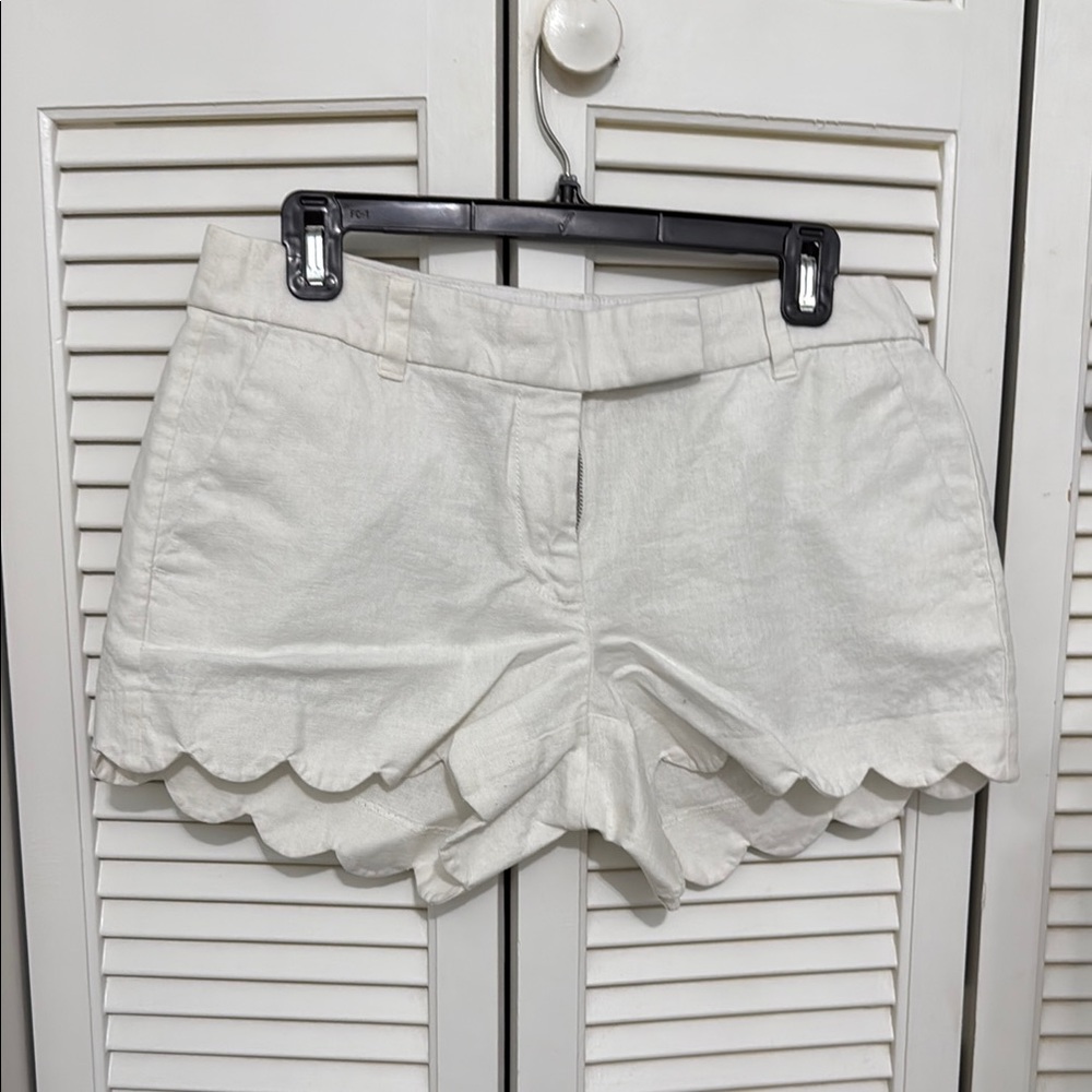 J. Crew Women's White Scalloped Hem Shorts